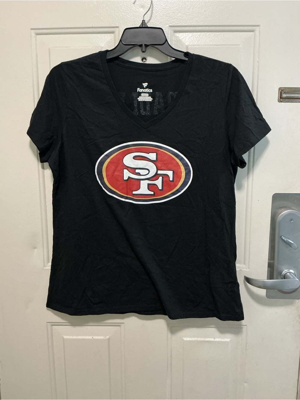 Fanatics Black San Francisco 49ers V-Neck Tee with Red Logo